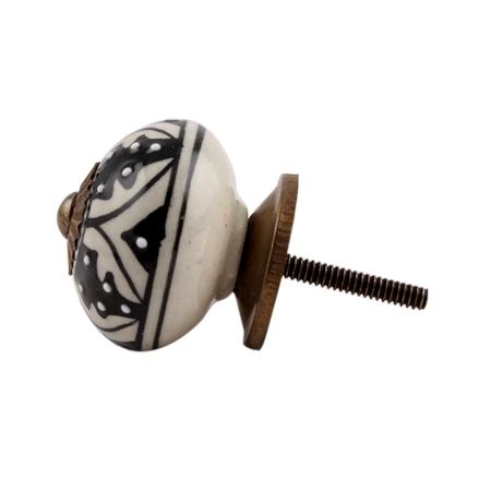 Cream Decorative Black Ceramic Knob